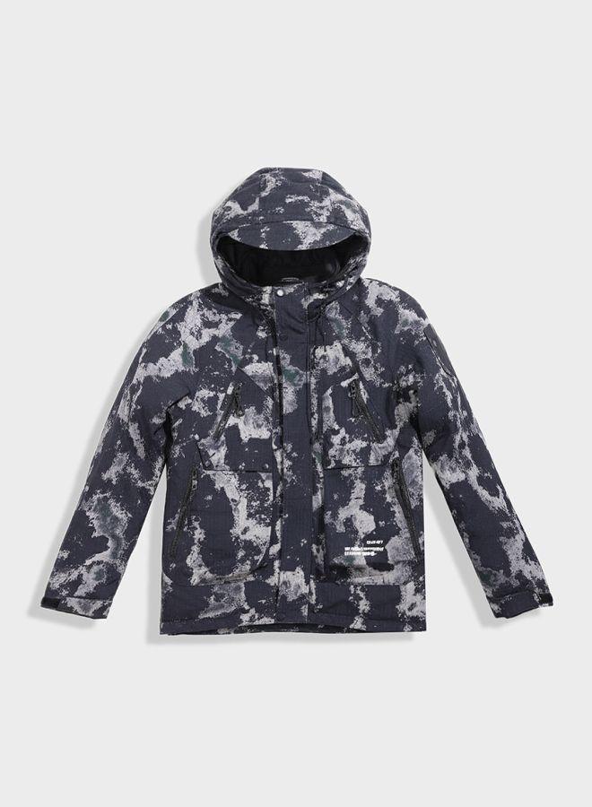 The Indian Garage Co Men Regular Fit Printed Hooded Full Sleeves Winter Jacket - Image 3